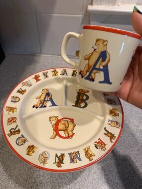 Vtg 1994 Tiffany & Co. Ceramic Alphabet Bears Mug and Plate Set